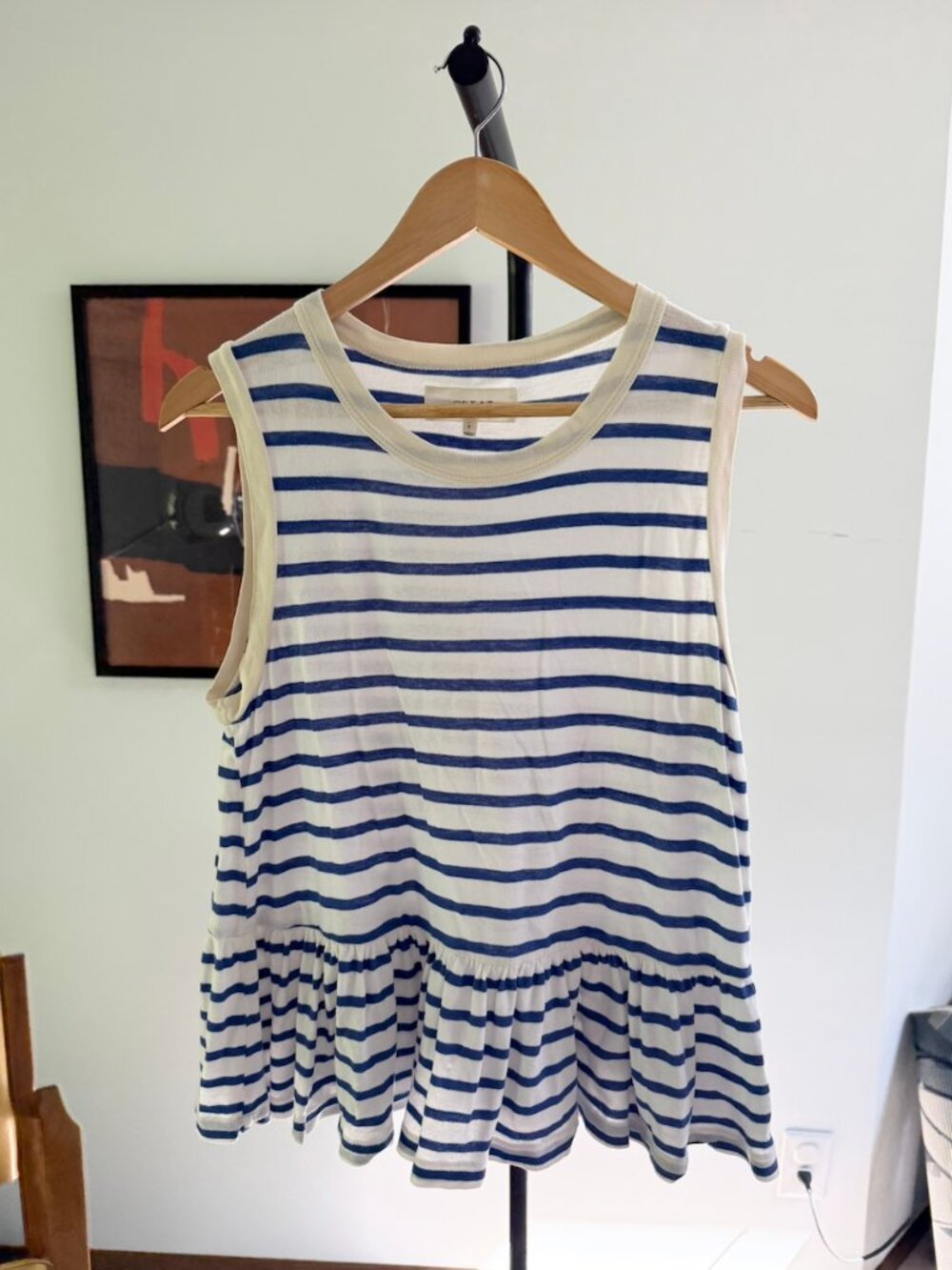 The Great Striped Ruffled Peplum Tank Top Blue White Stripes Size 0 XS